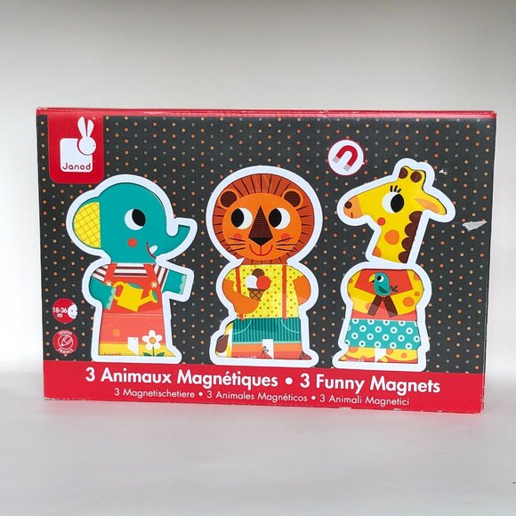 Janod Funny Wooden Magnets 3 Animals -A Day At The Zoo  Brand New - Picture 7 of 9